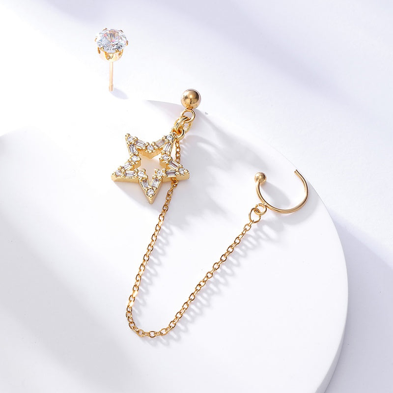 Star Cuff Chain Earrings